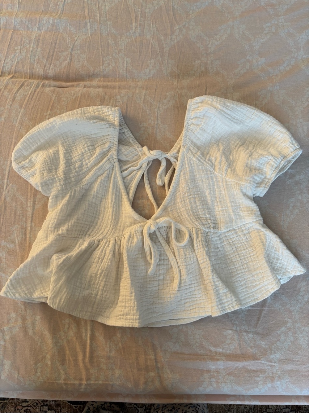 miami Cream Tie-Front Gauze Crop Top